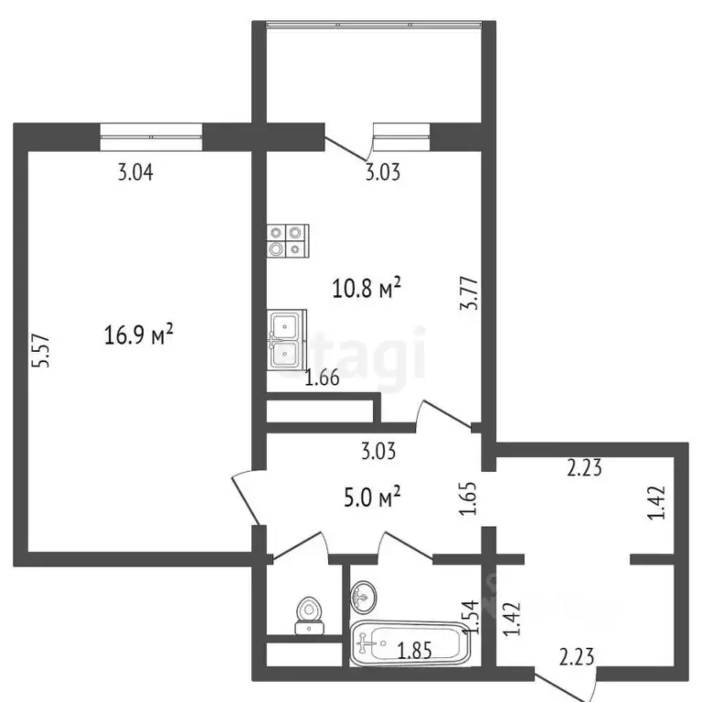 1-к кв. Тюменская область, Тюмень ул. Жуковского, 88/1 (43.1 м) - Фото 2