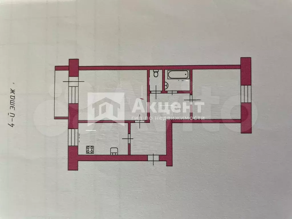 2-к. квартира, 51,4 м, 4/5 эт. - Фото 0