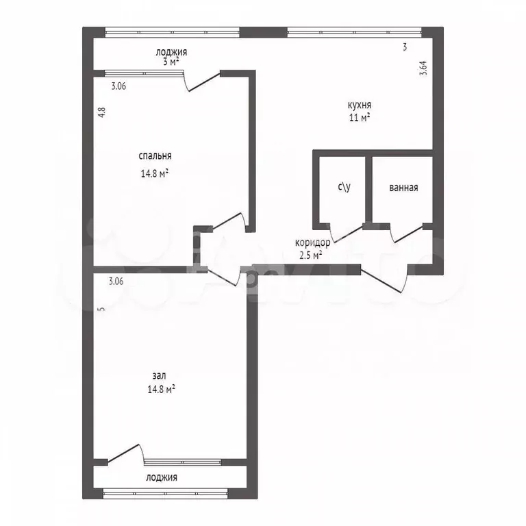 2-к. квартира, 54 м, 5/5 эт. - Фото 0