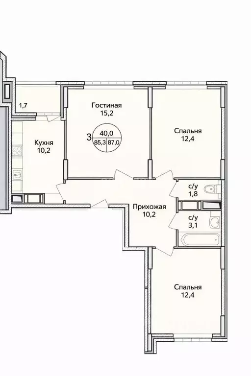 3-к кв. Московская область, Раменское Северное ш., 20 (65.4 м) - Фото 2