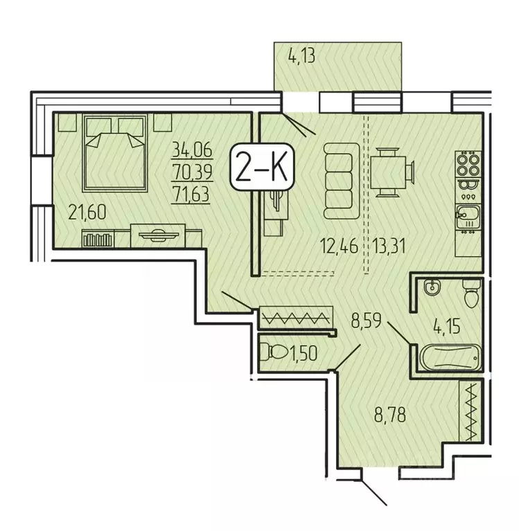 2-к кв. Бурятия, Улан-Удэ 140А мкр,  (71.63 м) - Фото 1