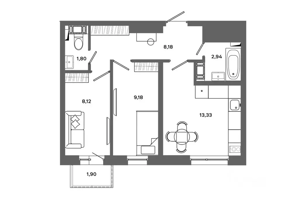 2-к кв. Ханты-Мансийский АО, Сургут 30А мкр,  (44.12 м) - Фото 0