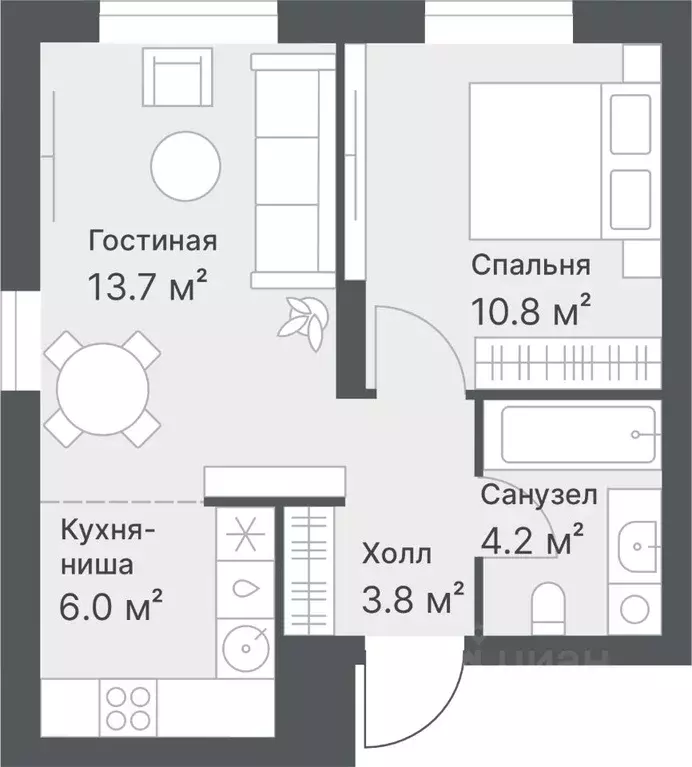 2-к кв. Тюменская область, Тюмень Кремлевская ул., 95 (38.5 м) - Фото 0