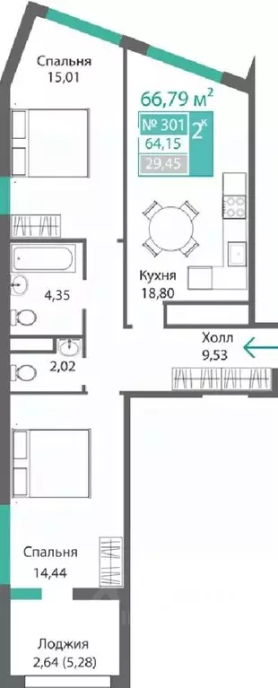 2-к кв. Крым, Симферополь Крымская роза мкр,  (66.79 м) - Фото 0