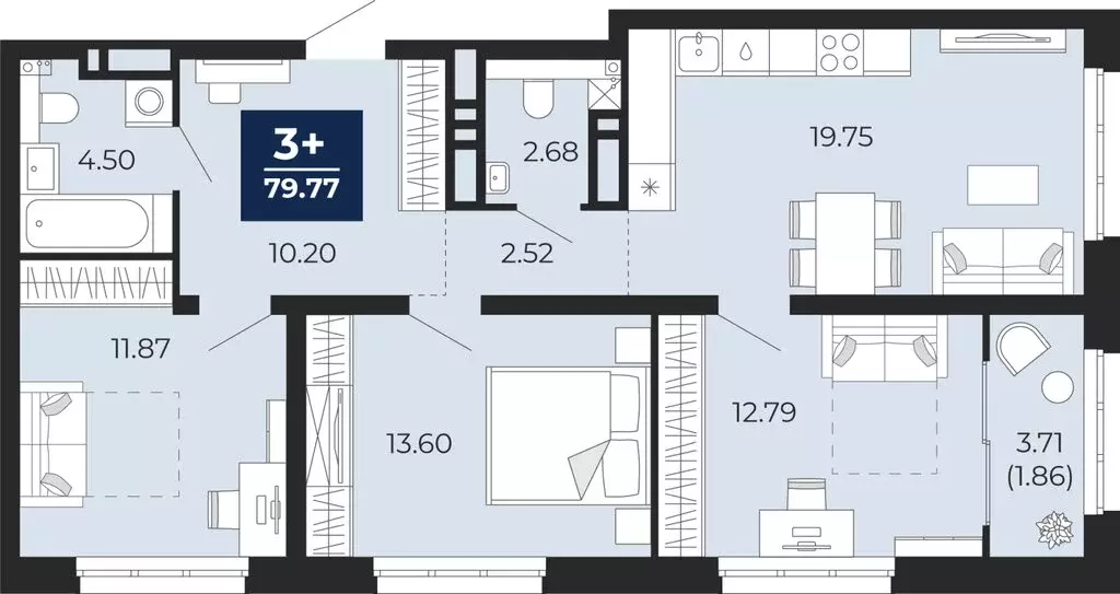 3-комнатная квартира: Тюмень, Камчатская улица, 109к1 (81.62 м) - Фото 1