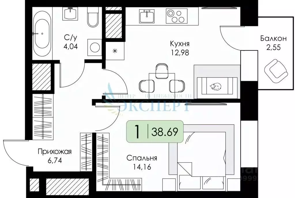 1-к кв. Нижегородская область, Нижний Новгород Фибролитовая ул. (38.69 ... - Фото 1