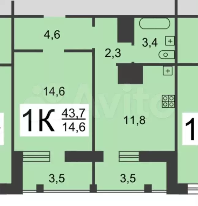 1-к. квартира, 35,1 м, 5/17 эт. - Фото 0