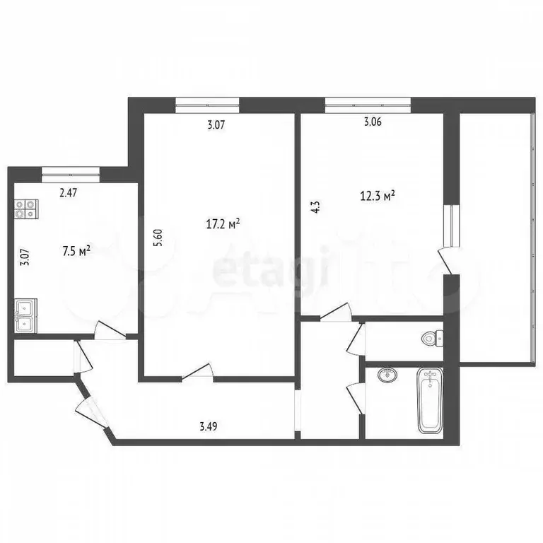 2-к. квартира, 47 м, 2/9 эт. - Фото 0