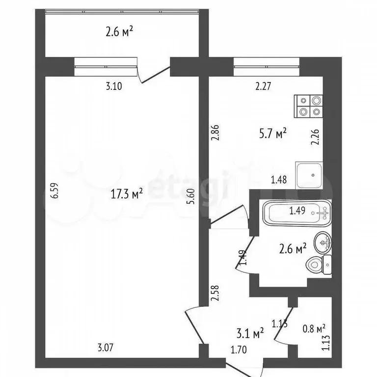 1-к. квартира, 29,5 м, 5/5 эт. - Фото 0