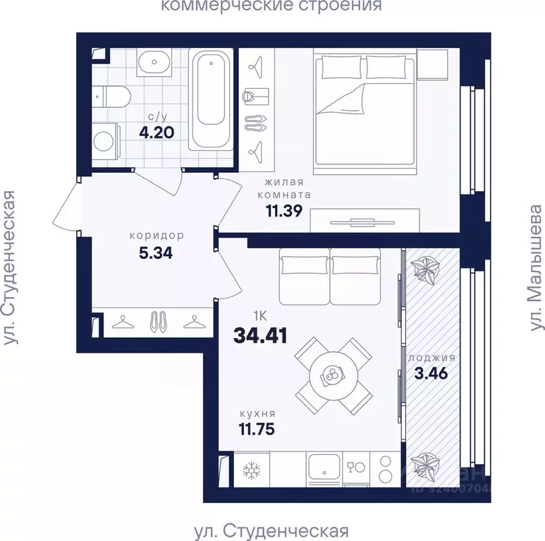 1-к кв. Свердловская область, Екатеринбург ул. Малышева, 145/4 (34.41 ... - Фото 2