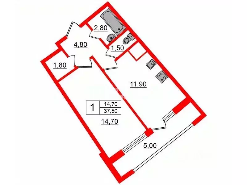 1-к кв. Санкт-Петербург просп. Александровской фермы, 8 (37.5 м) - Фото 2