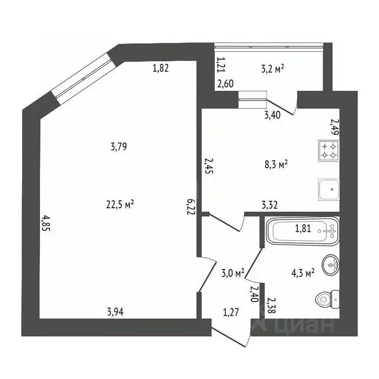 1-к кв. Башкортостан, Уфа Дагестанская ул., 14/1 (38.1 м) - Фото 2