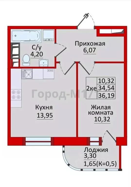 Квартира, 1 комната, 33.7 м - Фото 0