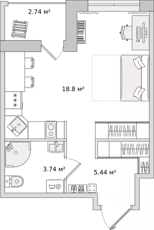 Студия Санкт-Петербург ул. Плесецкая, 24 (30.72 м) - Фото 0