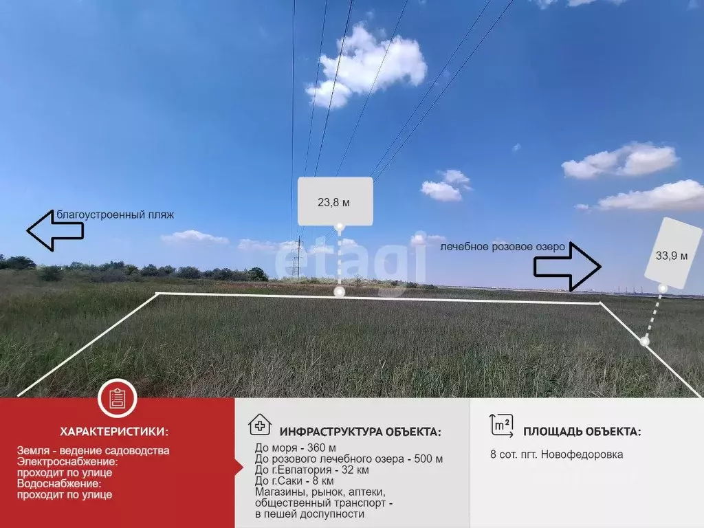 Участок в Крым, Сакский район, Новофедоровка пгт ул. Дегтярева (8.0 ... - Фото 1