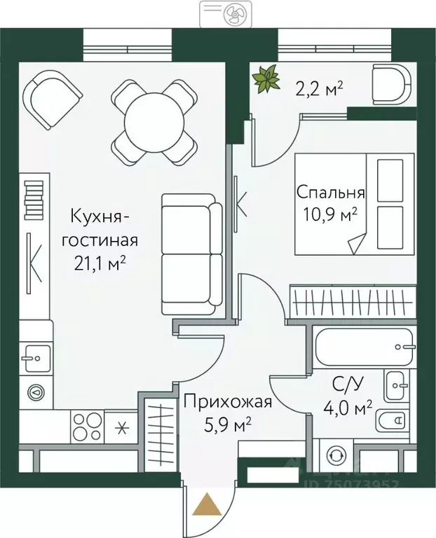 1-к кв. Волгоградская область, Волгоград Новосибирская ул., 74 (44.1 ... - Фото 0