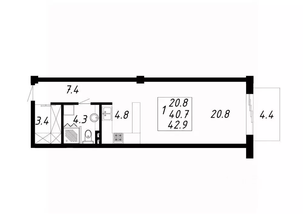 1-к кв. Ставропольский край, Ессентуки Озеро жилой комплекс (42.9 м) - Фото 1