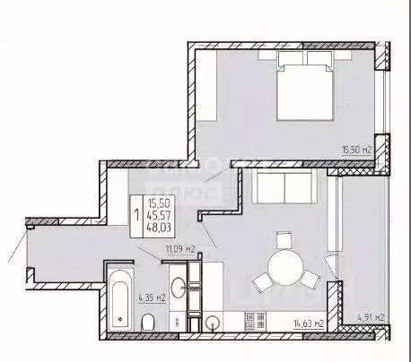 1-к кв. Калужская область, Калуга ул. Пухова, 56 (48.0 м) - Фото 2