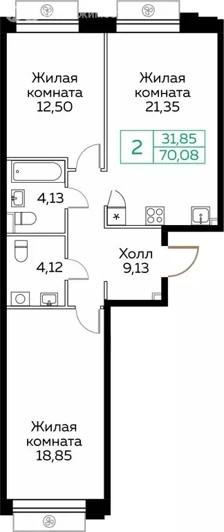 2-комнатная квартира: Мытищи, Новомытищинский проспект, 4А (70.1 м) - Фото 2