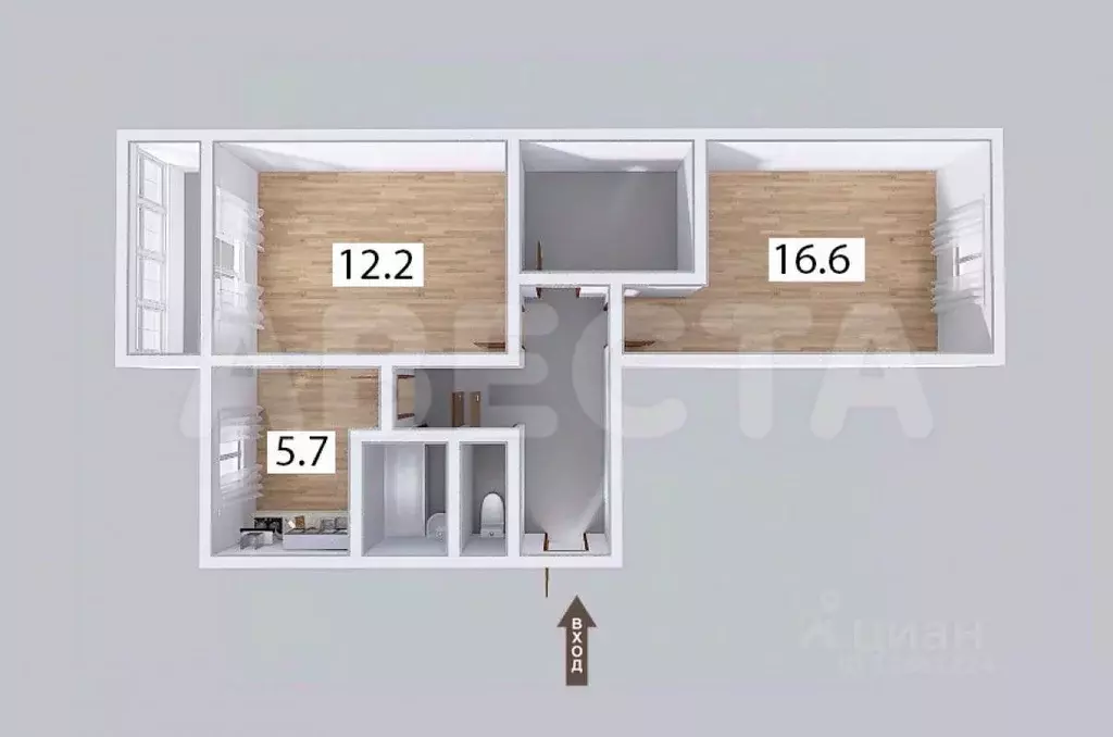 2-к кв. Омская область, Омск просп. Мира, 165Б (46.3 м) - Фото 2