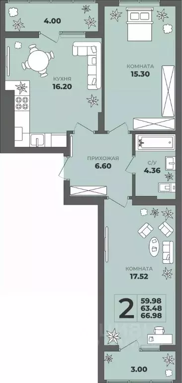 2-к кв. Калининградская область, Калининград ул. Генерала Толстикова, ... - Фото 1