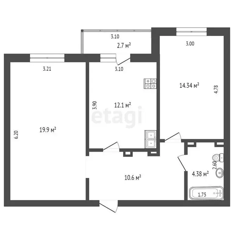 2-комнатная квартира: Заводоуковск, улица Щорса, 18 (60.9 м) - Фото 1