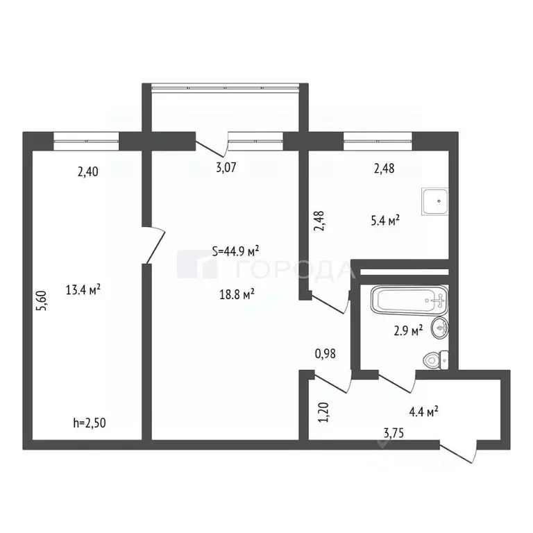 2-к кв. Алтайский край, Барнаул ул. Глушкова, 38 (44.9 м) - Фото 2