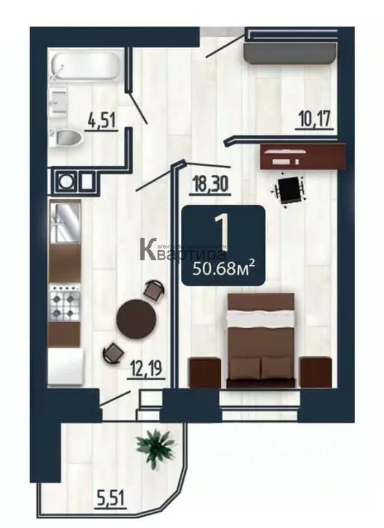 1-к кв. Смоленская область, Смоленск ул. Попова, 30 (50.68 м) - Фото 1