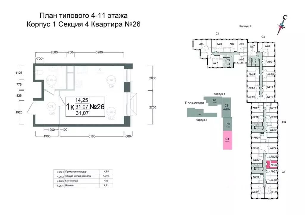 Студия Московская область, Наро-Фоминск ул. Курзенкова, 12 (31.07 м) - Фото 0