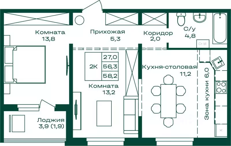 2-к кв. Алтай, Майминский район, с. Майма  (58.2 м) - Фото 0
