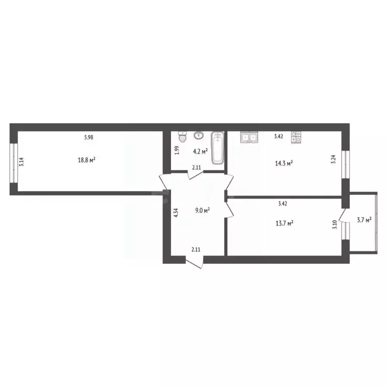 2-к кв. Ярославская область, Тутаев ул. В.В. Терешковой, 13А (60.0 м) - Фото 1