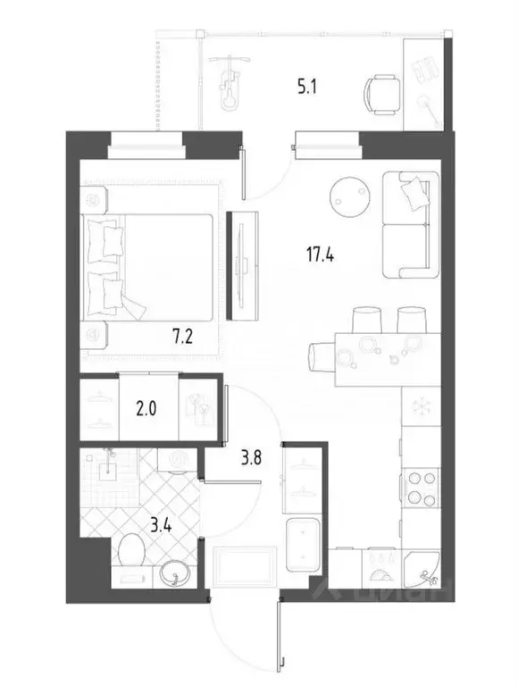 1-к кв. Тюменская область, Тюмень Профсоюзная ул., 49 (35.0 м) - Фото 1