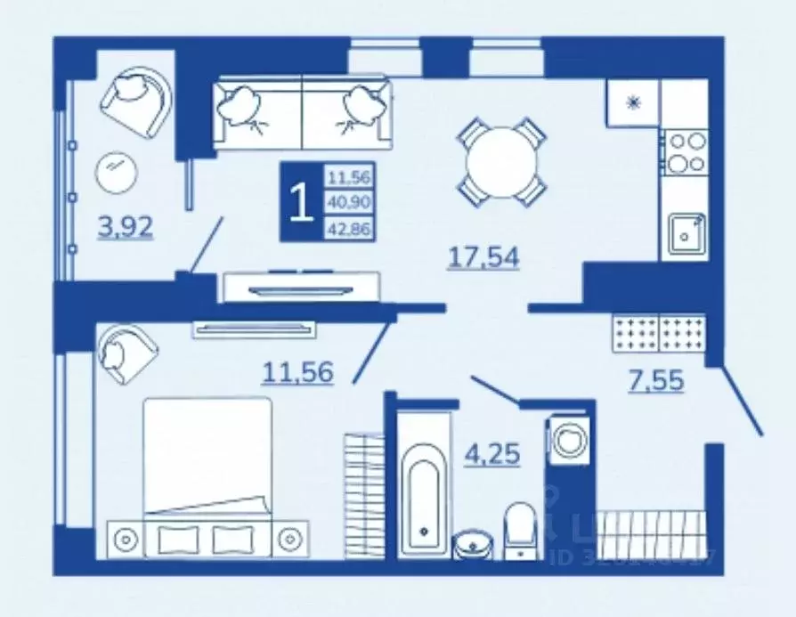 1-к кв. Брянская область, Брянск Новый Город жилой комплекс (42.86 м) - Фото 1