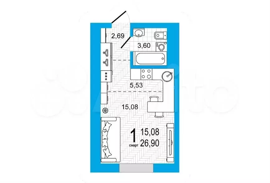 Квартира-студия, 26,9м, 24/26эт. - Фото 0