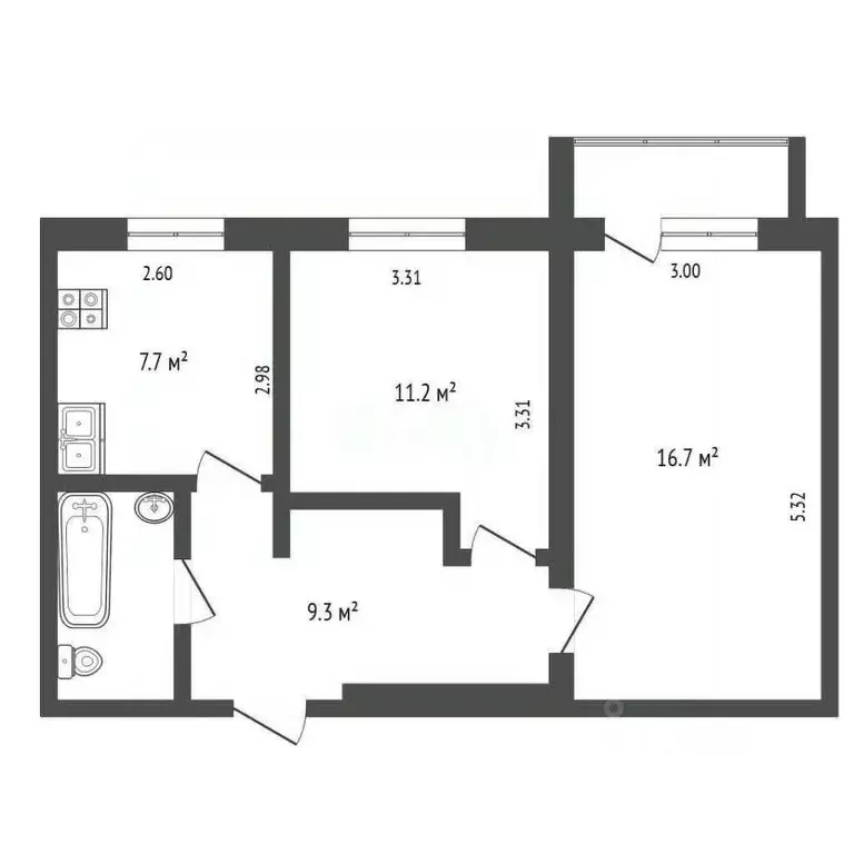 2-к кв. Вологодская область, Великий Устюг Гледенская ул., 43 (48.8 м) - Фото 1