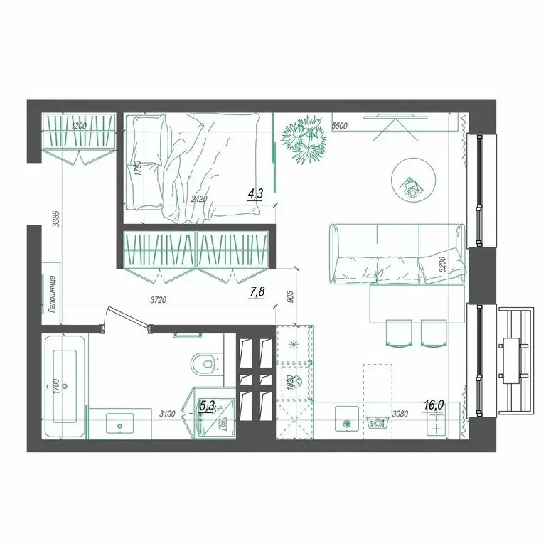 1-комнатная квартира: Владивосток, улица Невельского, 4с2 (34.2 м) - Фото 2