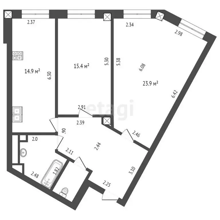 2-комнатная квартира: Абакан, улица Кирова, 204А (75.1 м) - Фото 0