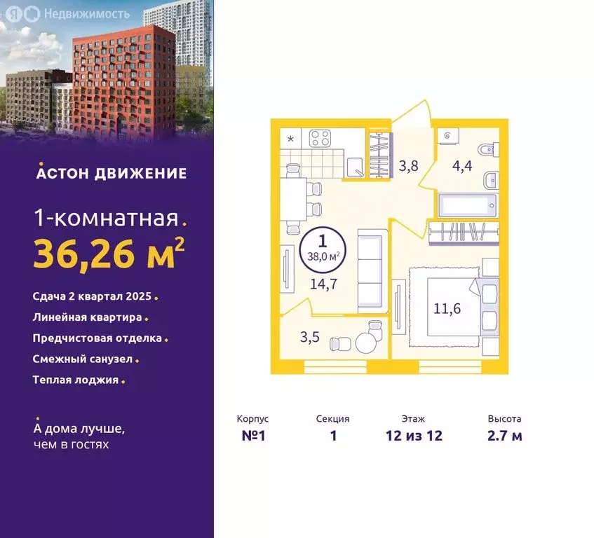 1-комнатная квартира: Екатеринбург, Проходной переулок, 1А (36.26 м) - Фото 0