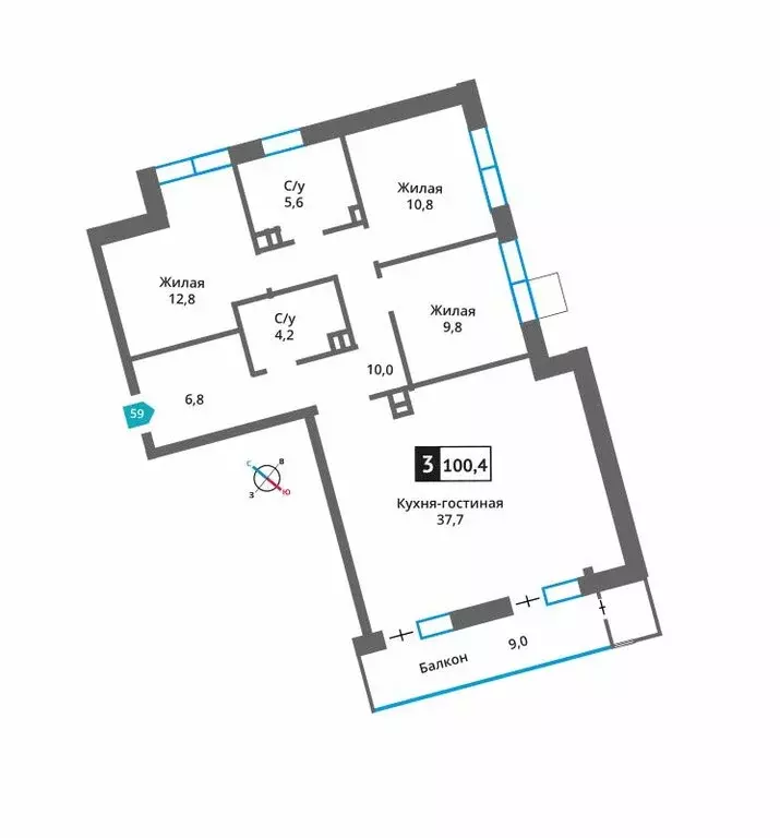 3-комнатная квартира: Московская область, городской округ Красногорск, ... - Фото 2
