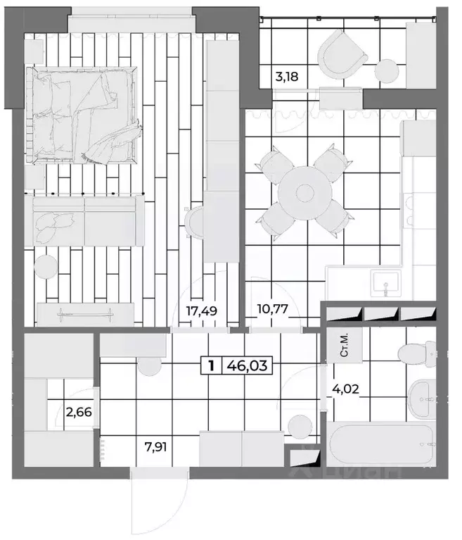 1-к кв. Орловская область, Орел Мясокомбинат мкр,  (44.44 м) - Фото 0