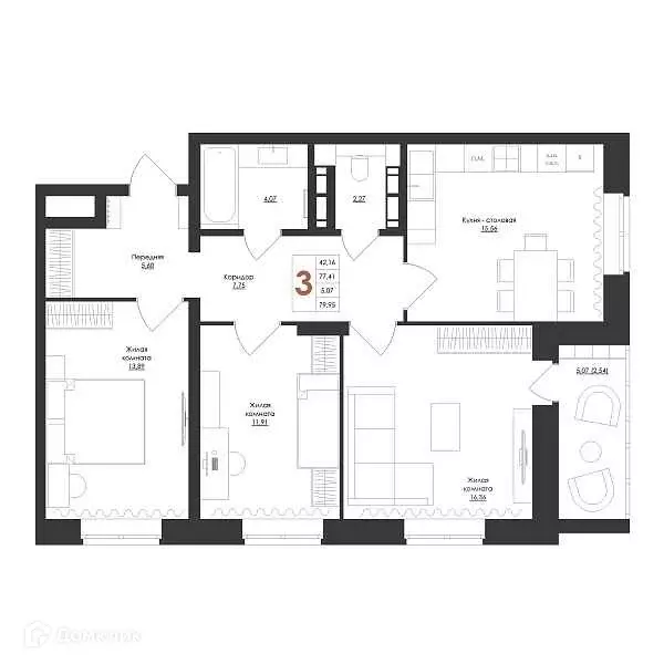 Продаётся 3-к квартира, 79.95 м - Фото 0