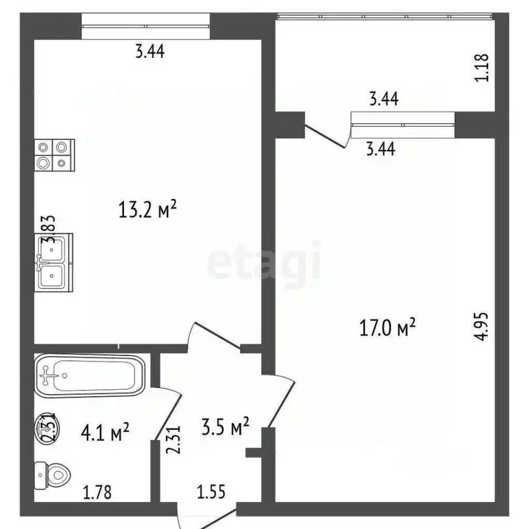 1-к кв. Челябинская область, Челябинск ул. Академика Макеева, 36 (37.8 ... - Фото 2