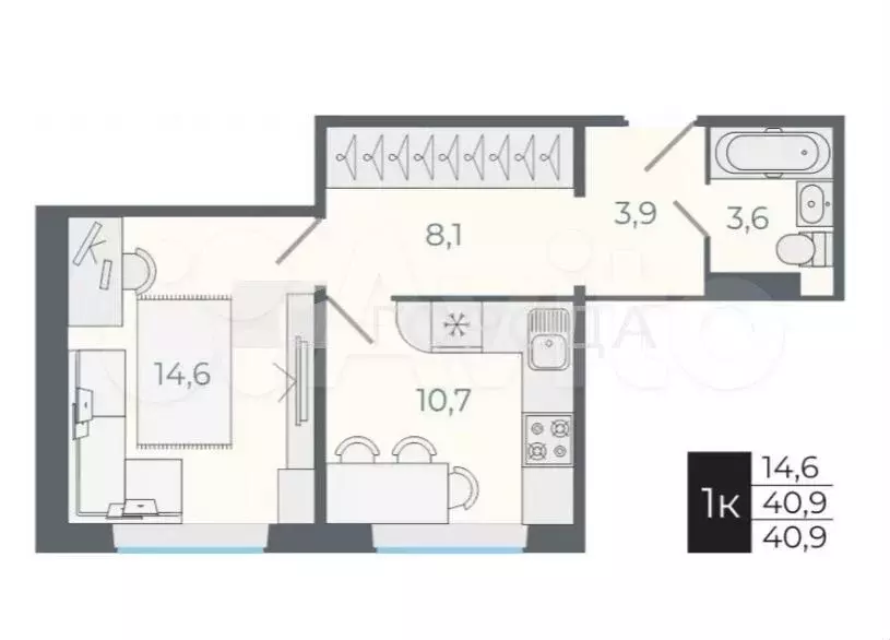 1-к. квартира, 40,4 м, 1/16 эт. - Фото 0