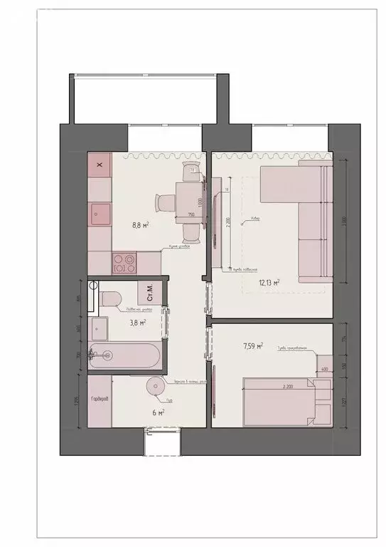1-комнатная квартира: село Чигири, Европейская улица, 13 (39.4 м) - Фото 2
