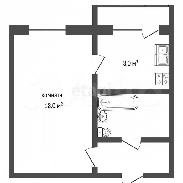 1-к. квартира, 34 м, 2/5 эт. - Фото 0