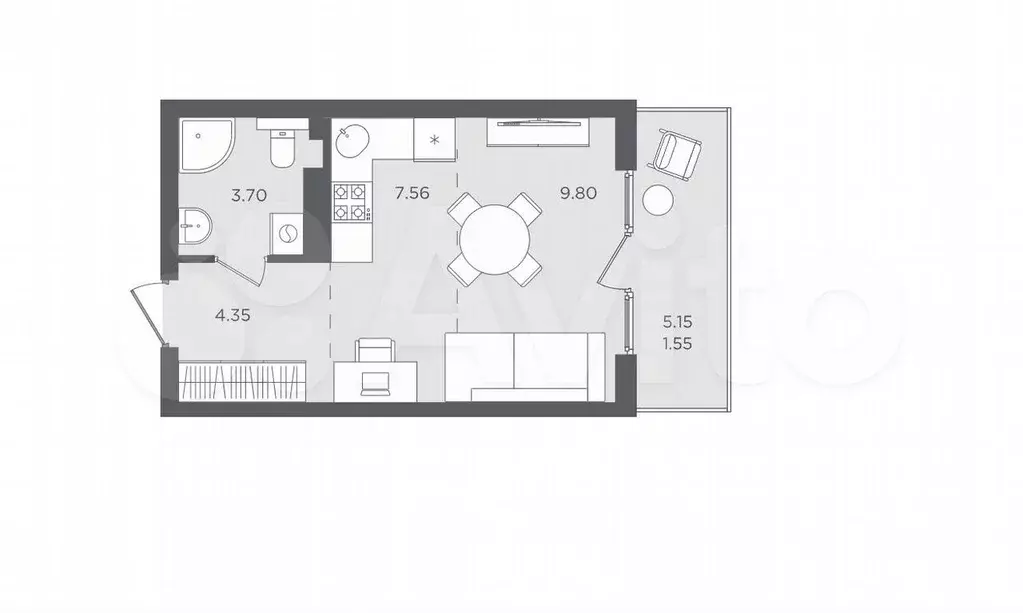 Квартира-студия, 27 м, 4/4 эт. - Фото 1