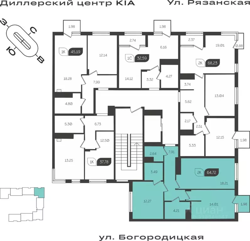 2-к кв. Тульская область, Тула ул. Богородицкая, 8В (64.72 м) - Фото 1