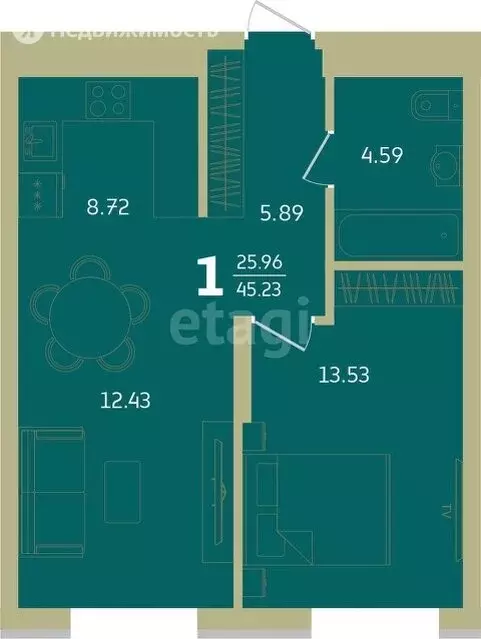 1-комнатная квартира: Уфа, Революционная улица, 39/3 (45.23 м) - Фото 0
