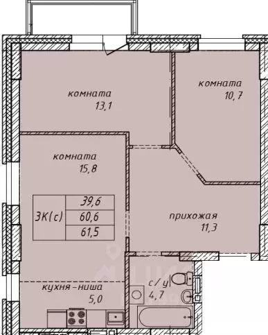 3-к кв. Алтайский край, Барнаул ул. Юрина, 118Д (61.5 м) - Фото 0