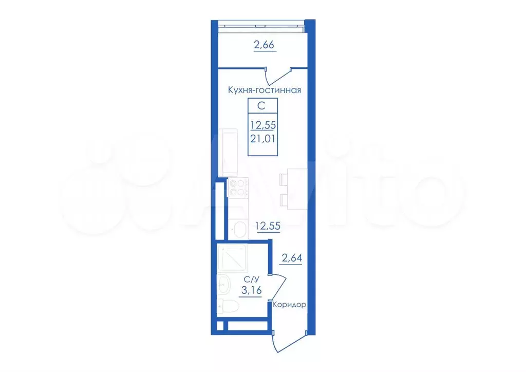 Квартира-студия, 21 м, 4/25 эт. - Фото 1